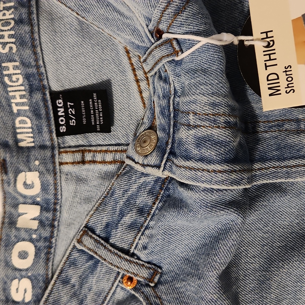 S.O.N.G Blue Jean Shorts with Distressed Details - Picture 3 of 4